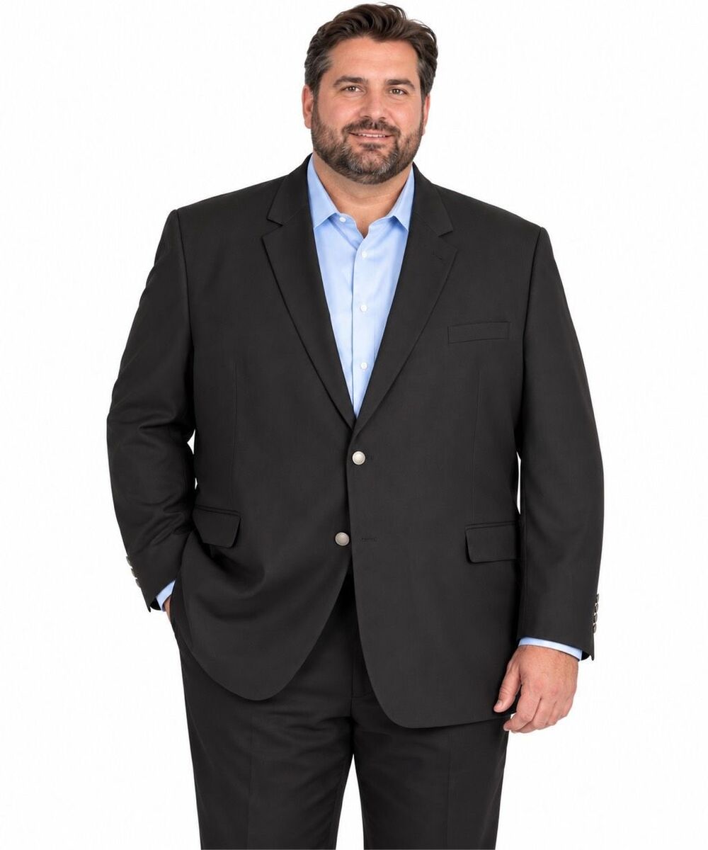 GS Perfect Fit Men’s Black 2 Button Polyester Wool Blazer Sport Coat Size 64R